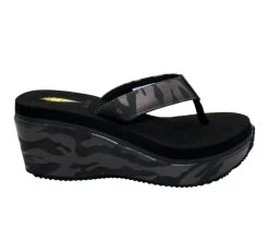 Women's Volatile Paiges Platform Wedge Flip-Flops Black Camo