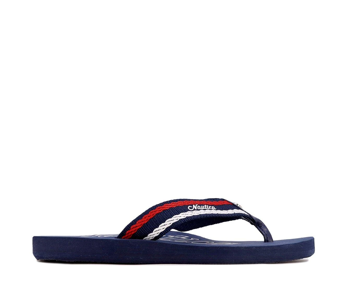 Women's Nautica White Dune Webbing Flip-Flops Navy Logo