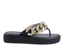 Women's London Rag Zing Flip-Flop Sandals Black Gold