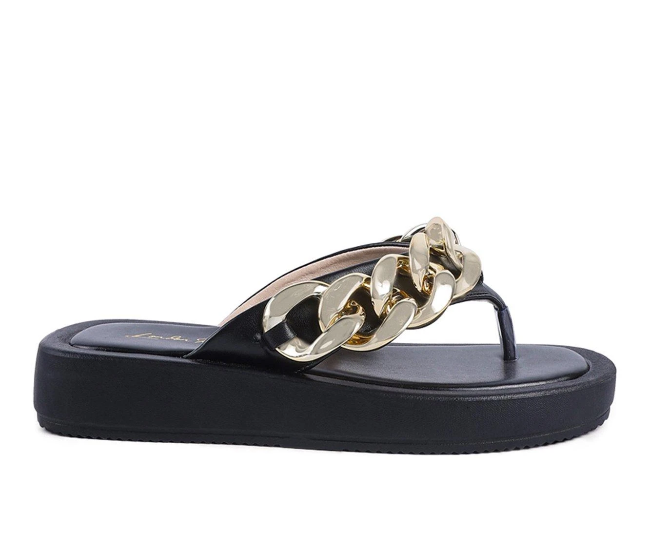 Women's London Rag Zing Flip-Flop Sandals Black Gold