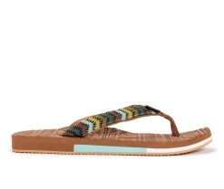 Women's MUK LUKS Sand Dune Flip-Flops Green Multi