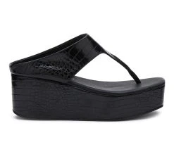 Women's Coconuts By Matisse Lyric Platform Wedges Black Croc