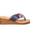 Women's TUSCANY BY EASY STREET Giordana Wedge Thong Sandals Navy