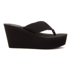Women's Rocket Dog Diver Platform Wedge Flip-Flops Black