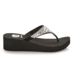 Women's Yellow Box Birder Wedge Flip-Flops Black