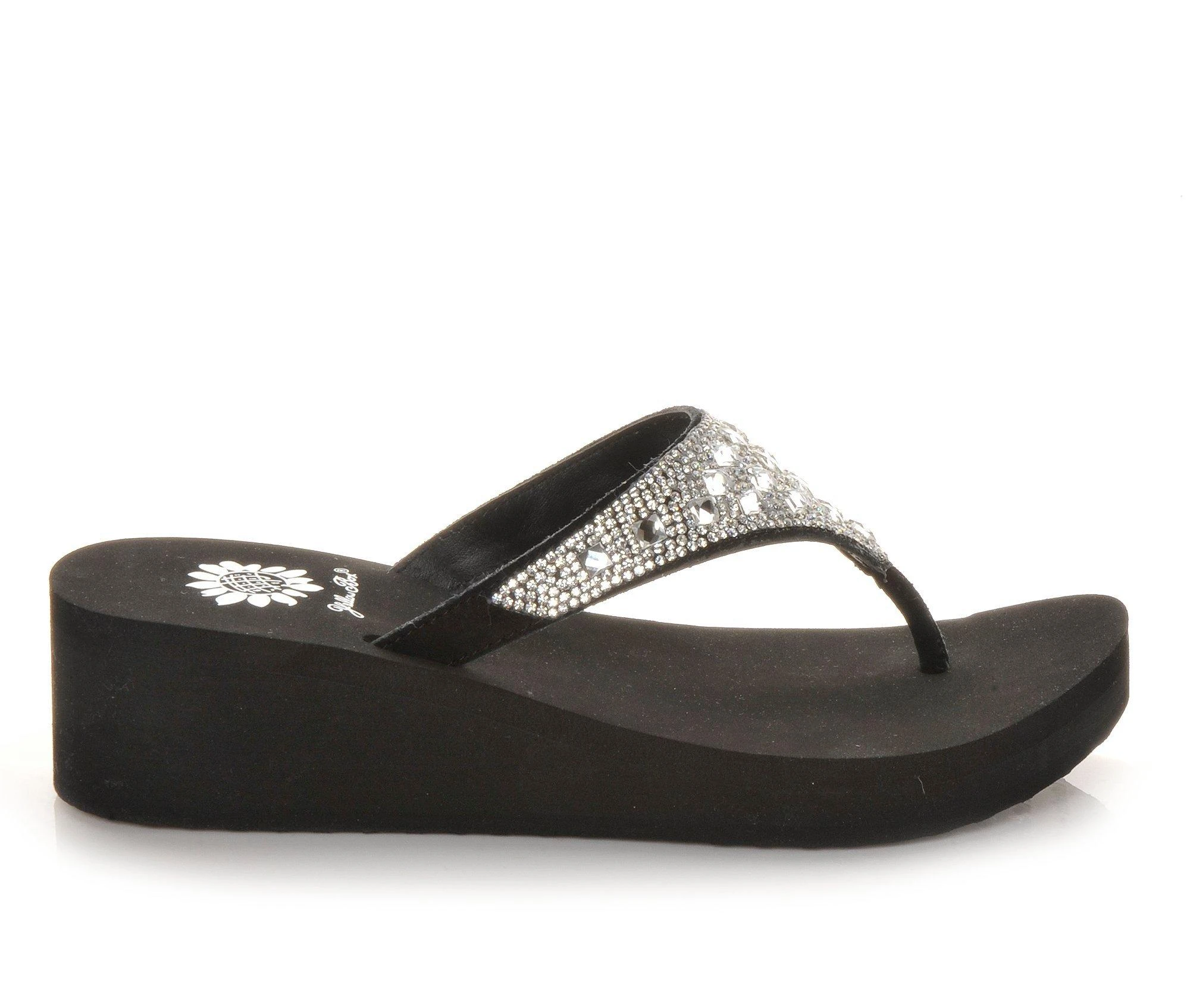 Women's Yellow Box Birder Wedge Flip-Flops Black - Image 2