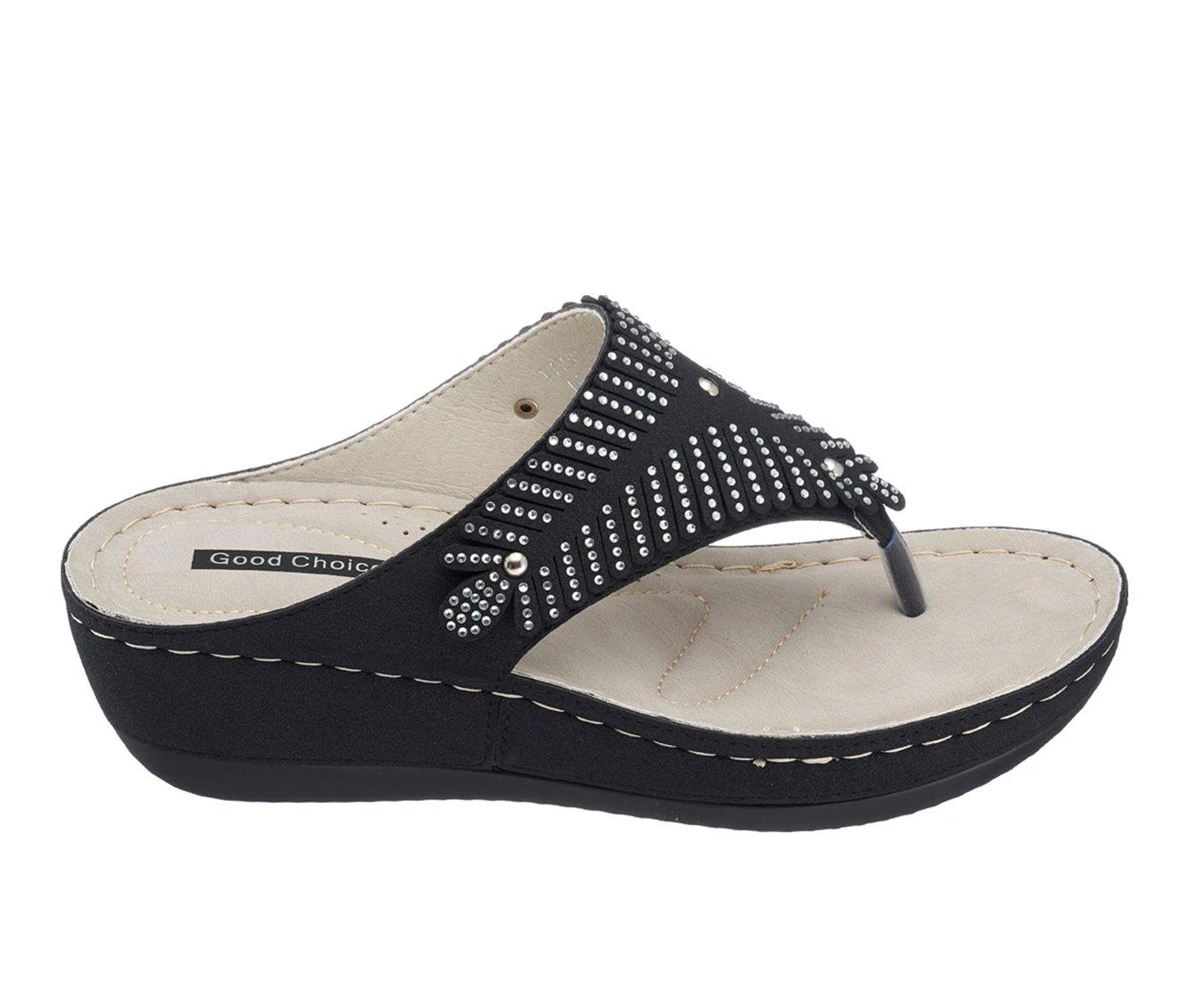 Women's GC Shoes Virginia Wedge Flip Flops Black - Image 2