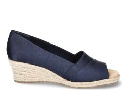 Women's Easy Street Jasper Espadrille Wedge Sandals Navy Thai Silk