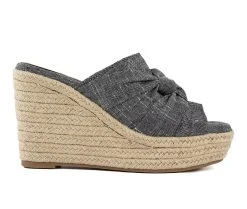 Women's Sugar Harlem Espadrille Wedge Sandals Black Linen