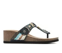 Women's White Mountain Brilliant Wedge Footbed Sandals Navy