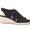 Women's Easy Street Aziza Espadrille Wedge Sandals Black Linen Prt
