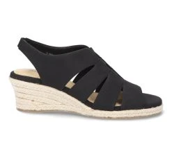 Women's Easy Street Aziza Espadrille Wedge Sandals Black Linen Prt