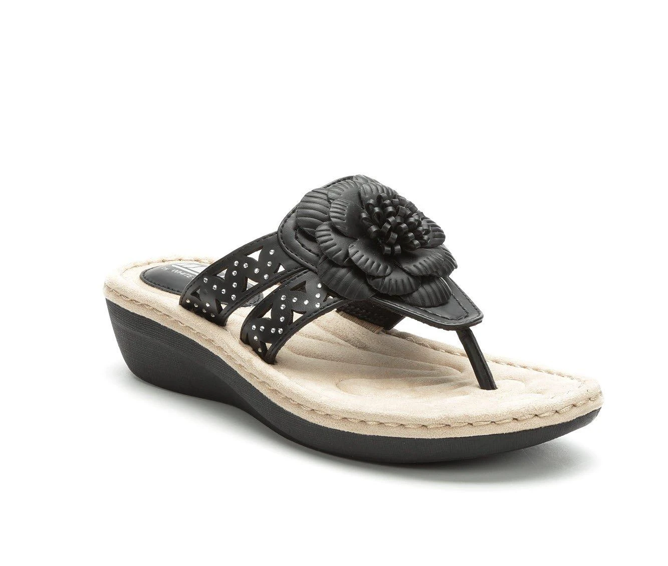 Women's Cliffs By White Mountain Cynthia Wedge Flip-Flops Black - Image 3