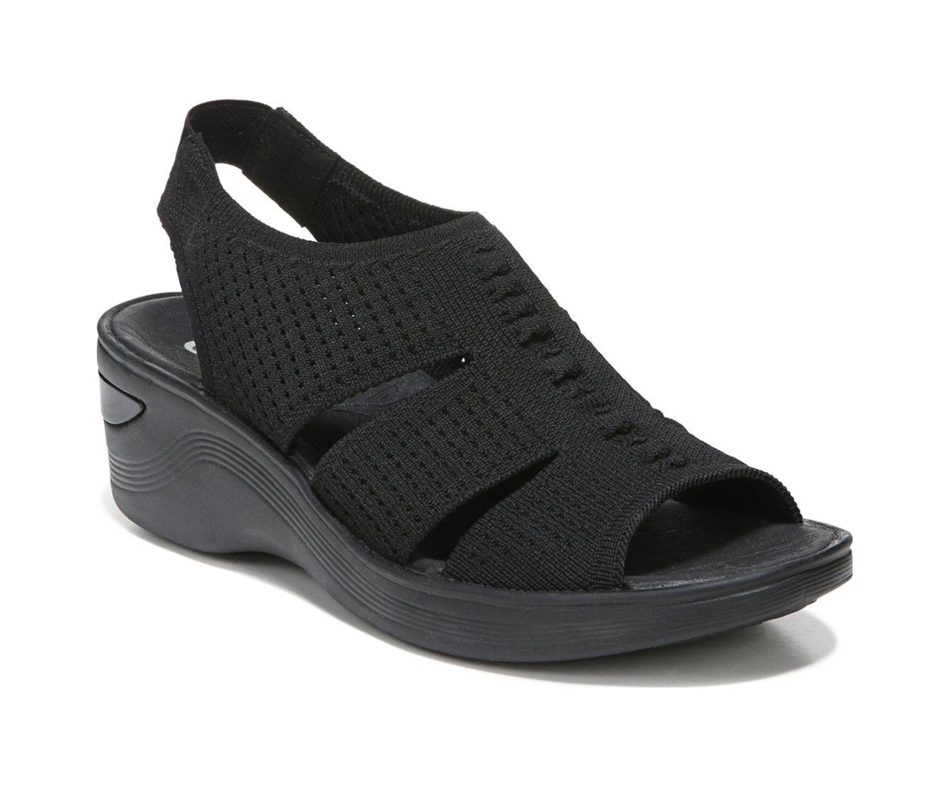 Women's BZEES Double Up Wedge Sandals Black Knit - Image 3