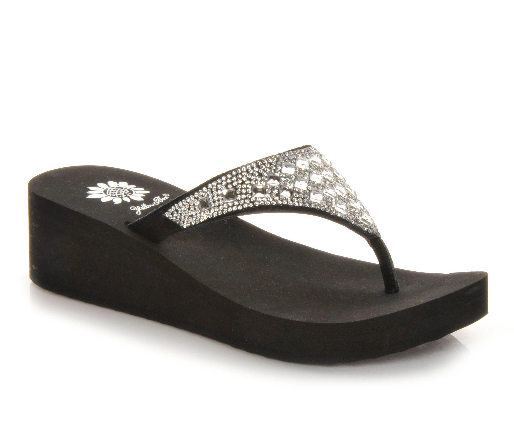 Women's Yellow Box Birder Wedge Flip-Flops Black - Image 3