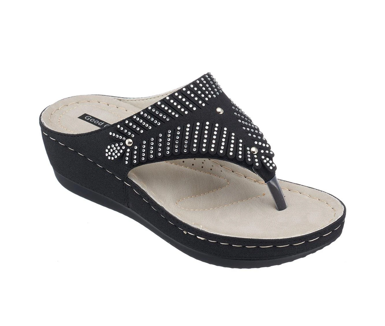 Women's GC Shoes Virginia Wedge Flip Flops Black - Image 3