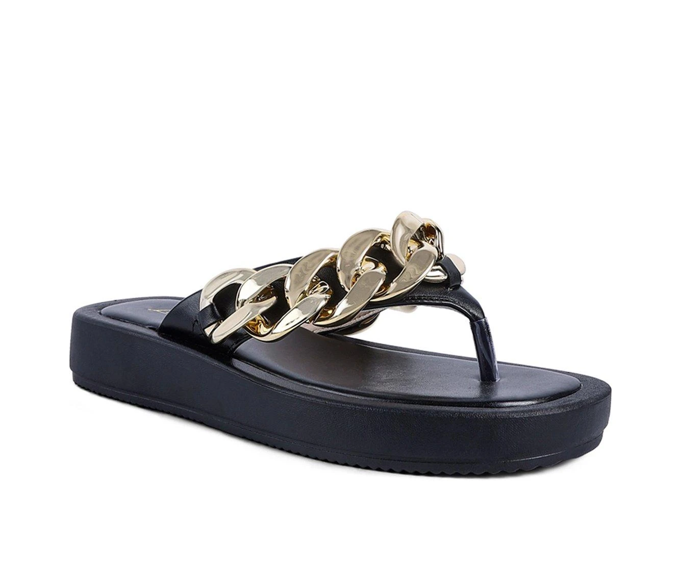 Women's London Rag Zing Flip-Flop Sandals Black Gold - Image 3
