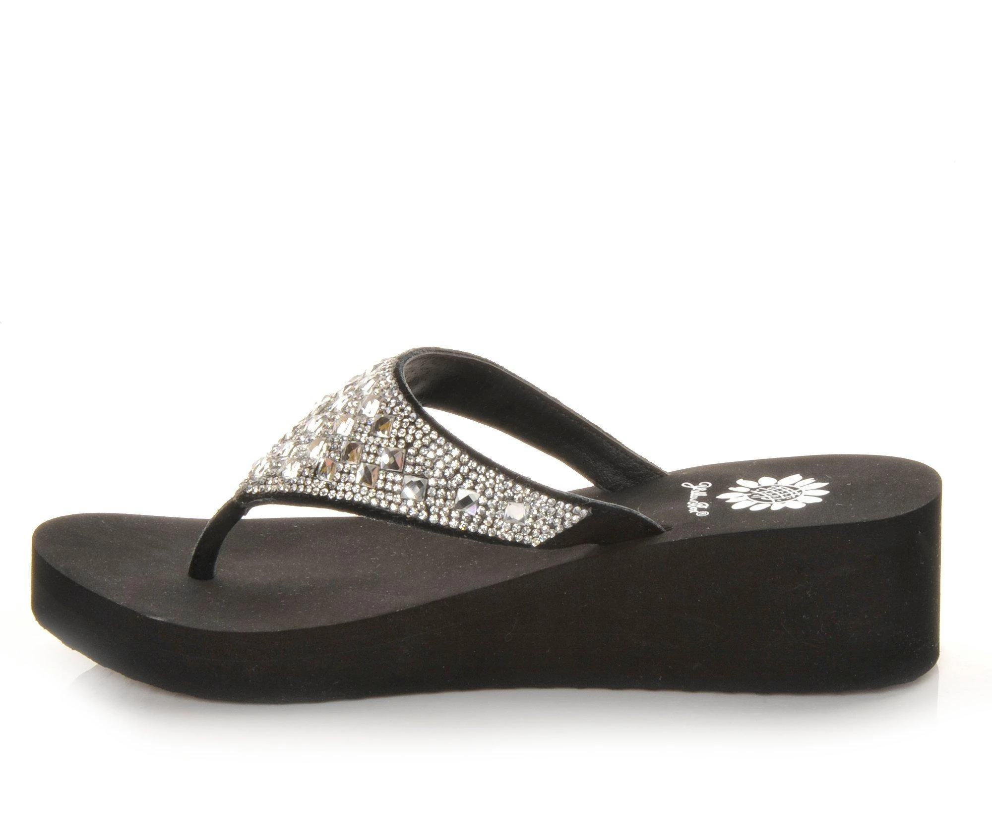 Women's Yellow Box Birder Wedge Flip-Flops Black - Image 4