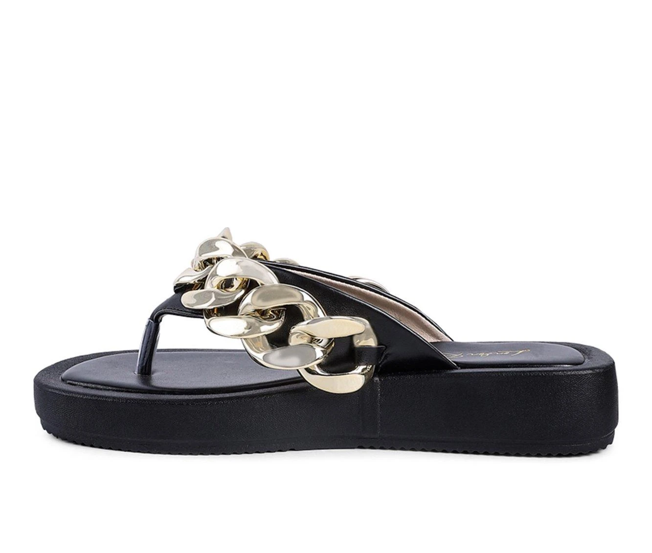 Women's London Rag Zing Flip-Flop Sandals Black Gold - Image 4