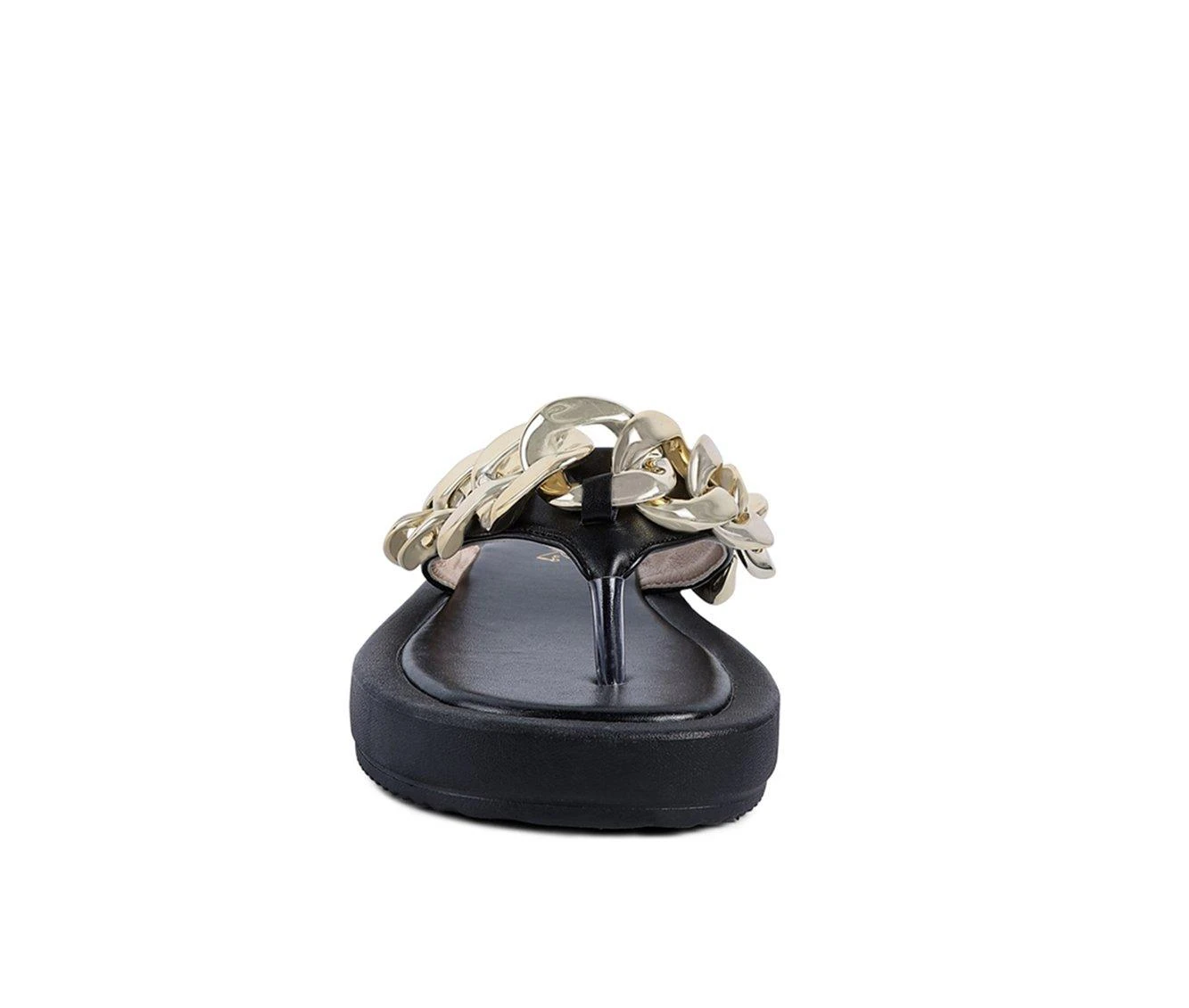 Women's London Rag Zing Flip-Flop Sandals Black Gold - Image 5